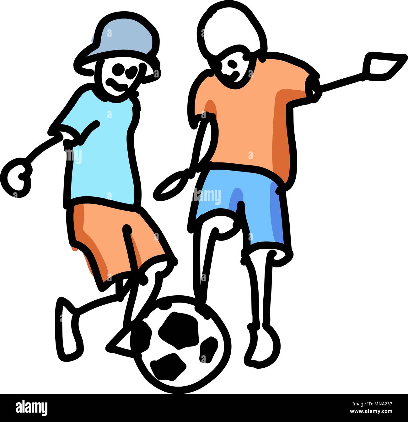 Doodle color niños jugando fútbol, dibujó ilustraciones vectoriales  contorno Imagen Vector de stock - Alamy