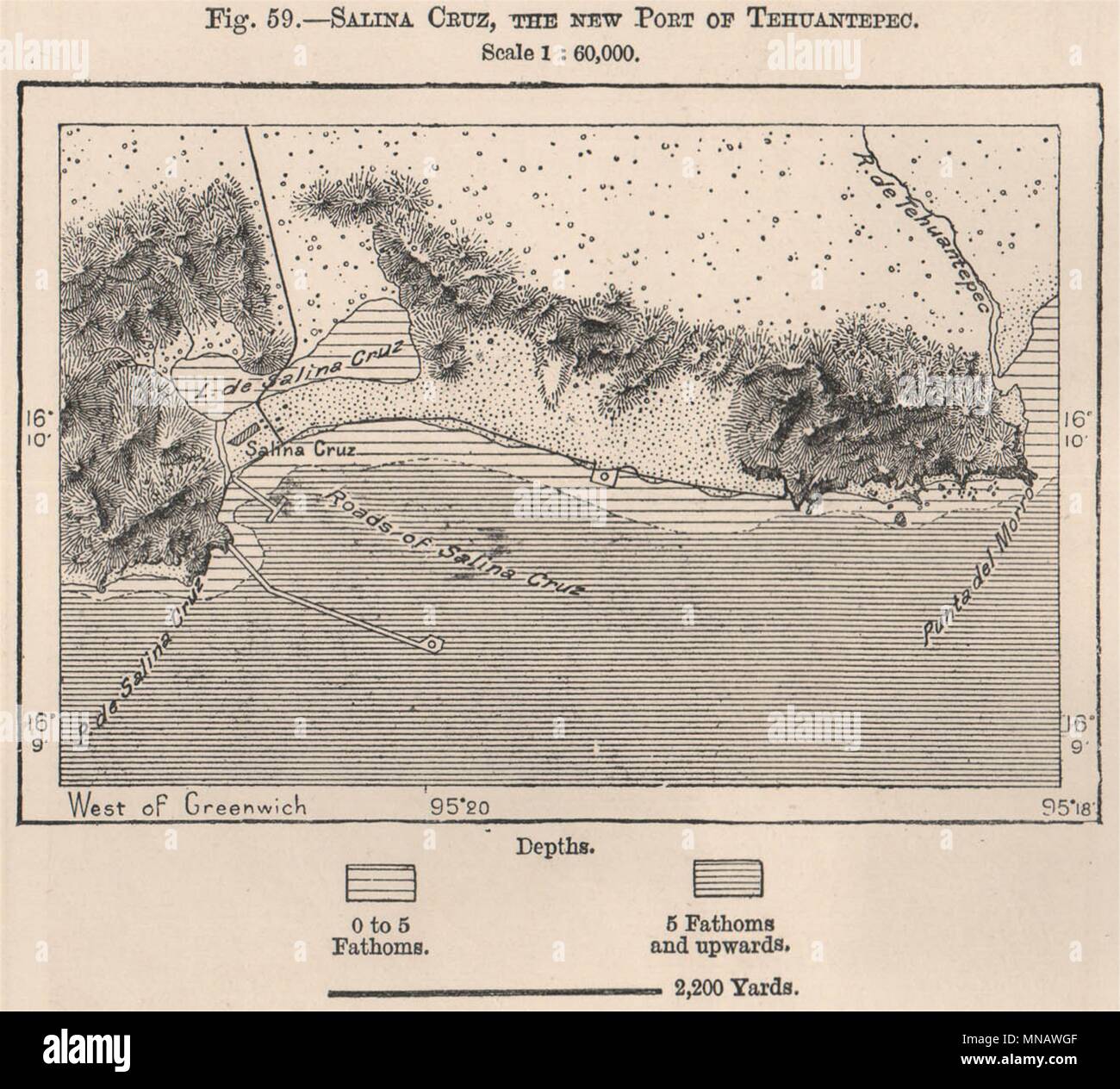 Salina Cruz, el nuevo puerto de Tehuantepec. Oaxaca, México 1885 mapa  antigua Fotografía de stock - Alamy