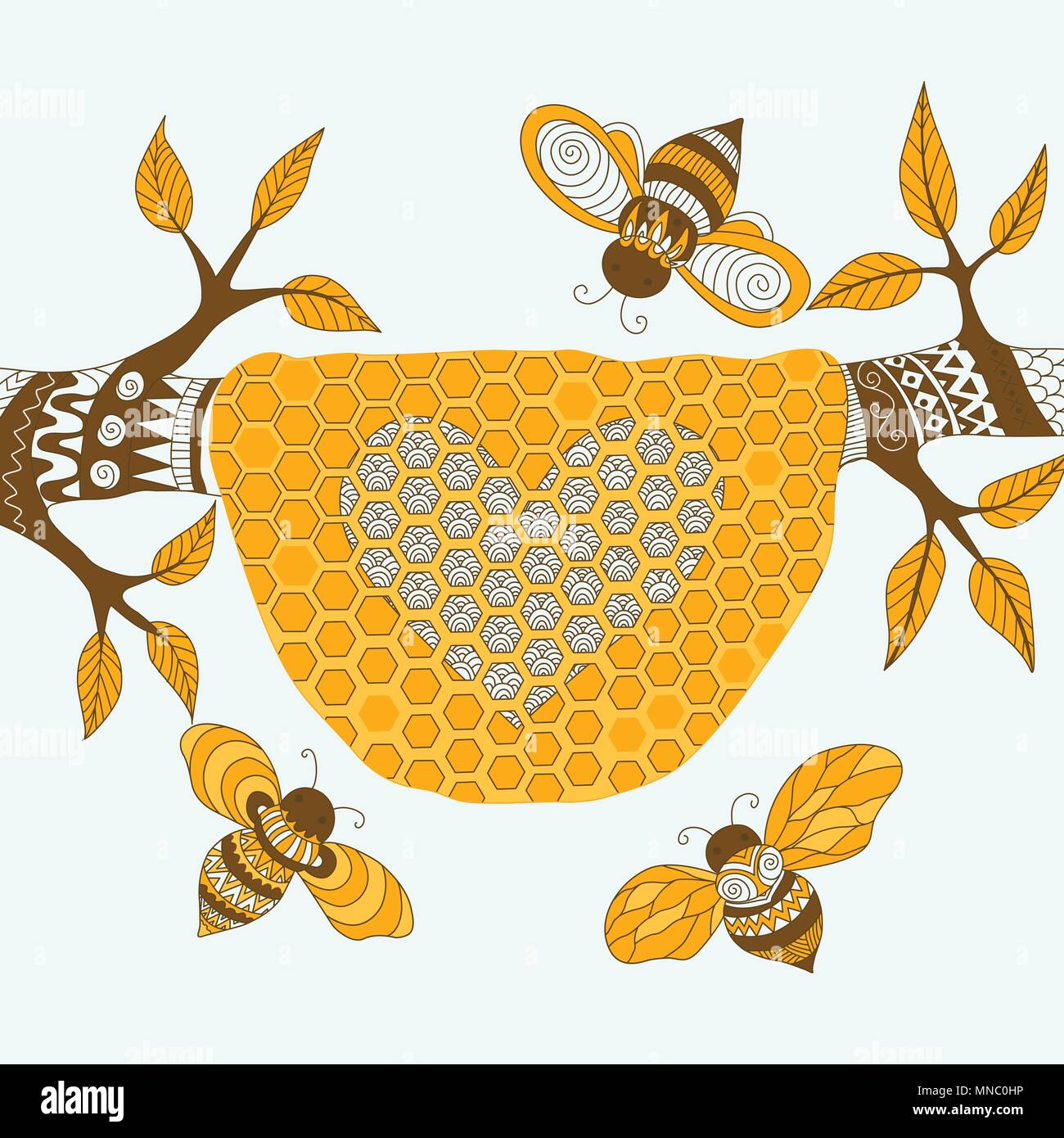 Las abejas volando alrededor de la colmena con dulce corazón. Feliz día Velentines. Ilustración vectorial Ilustración del Vector