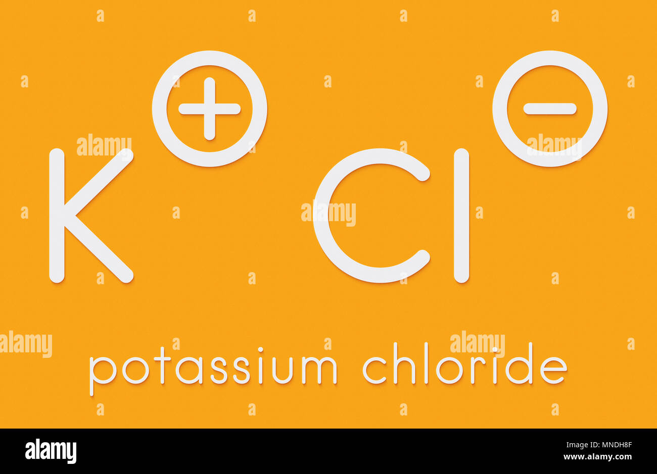 El cloruro de potasio (KCl) de sal. Utilizado en las inyecciones letales, fertilizantes, como una droga, etc. Foto de stock