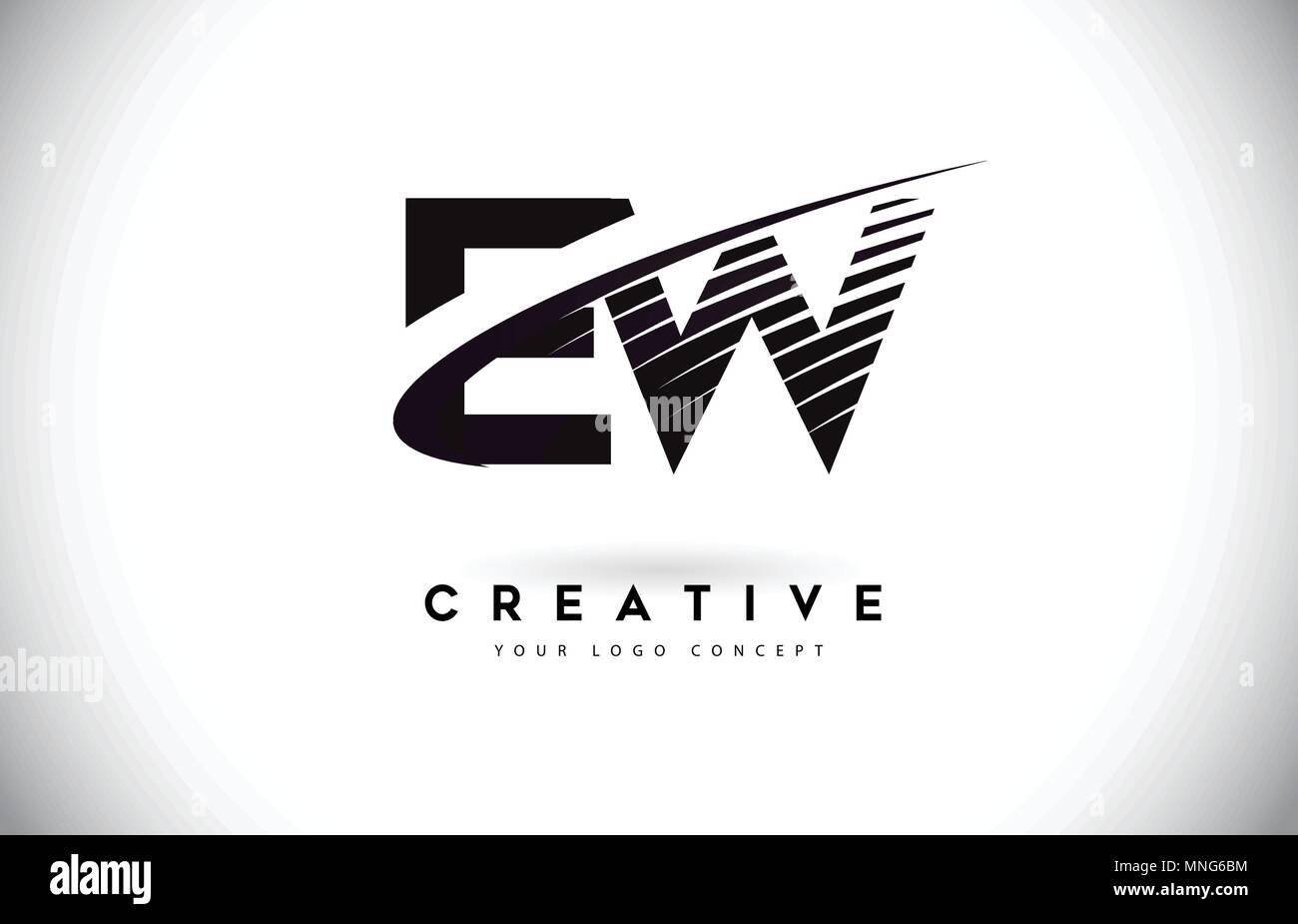 Ew E W Carta Con Diseno De Logotipo Swoosh Y Lineas Negras