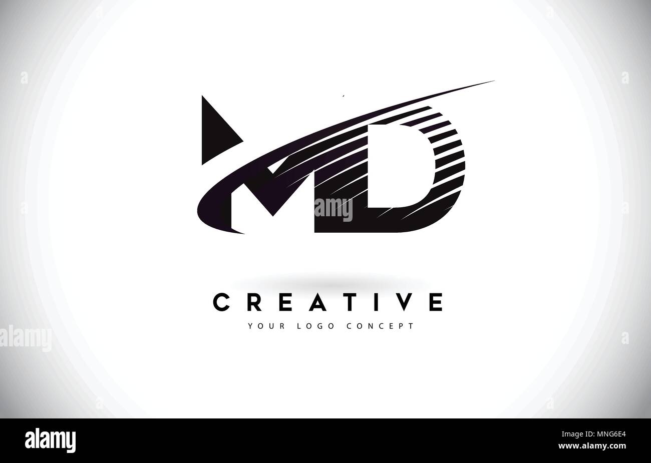 MD M D Carta con diseño de logotipo Swoosh y líneas negras. Modernas líneas de cebra creativas cartas Vector Logo Ilustración del Vector