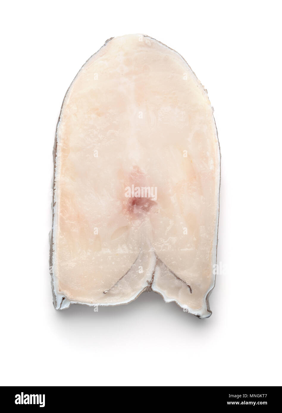 Vista superior del filete de pescado blanco crudo fresco aislado en blanco Foto de stock