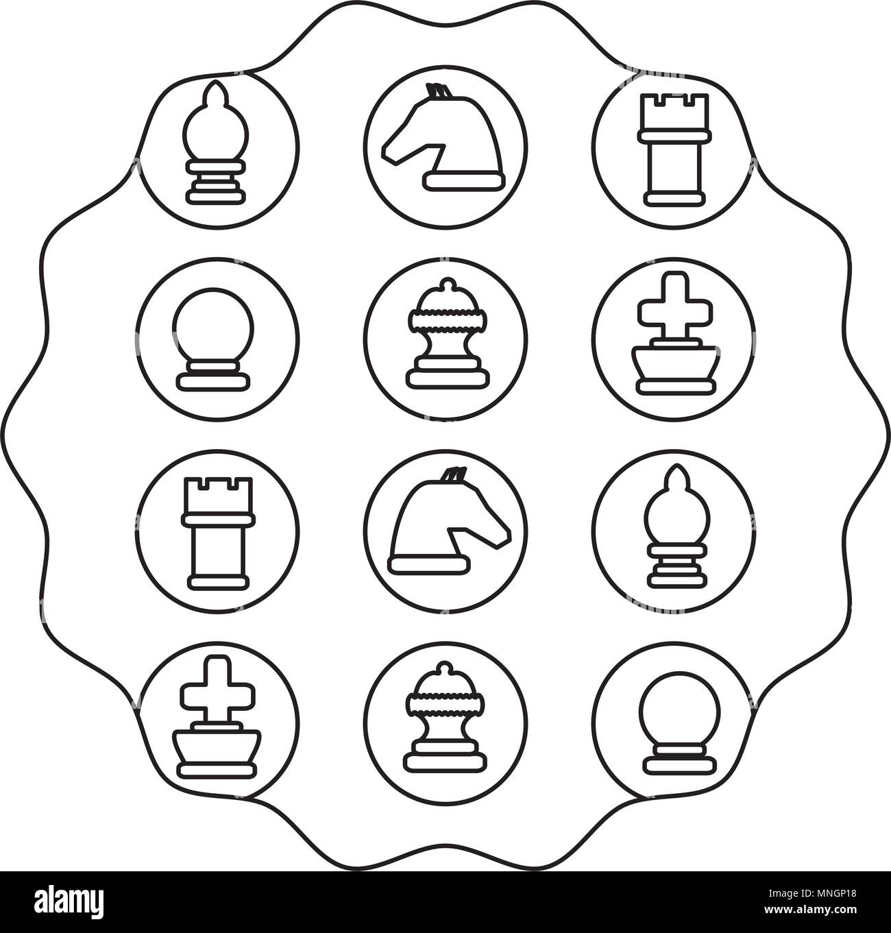 Bastidor circular con piezas de ajedrez modelo sobre fondo blanco,  ilustración vectorial Imagen Vector de stock - Alamy