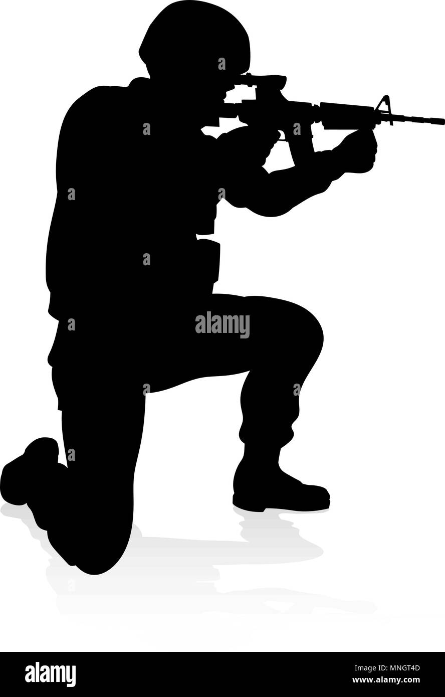 Soldado Militar silueta detallada Ilustración del Vector