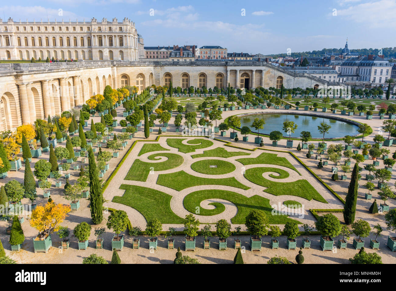 Bellos jardines del Palacio de Versalles (Château de Versailles), Ile-de-France, Francia Foto de stock