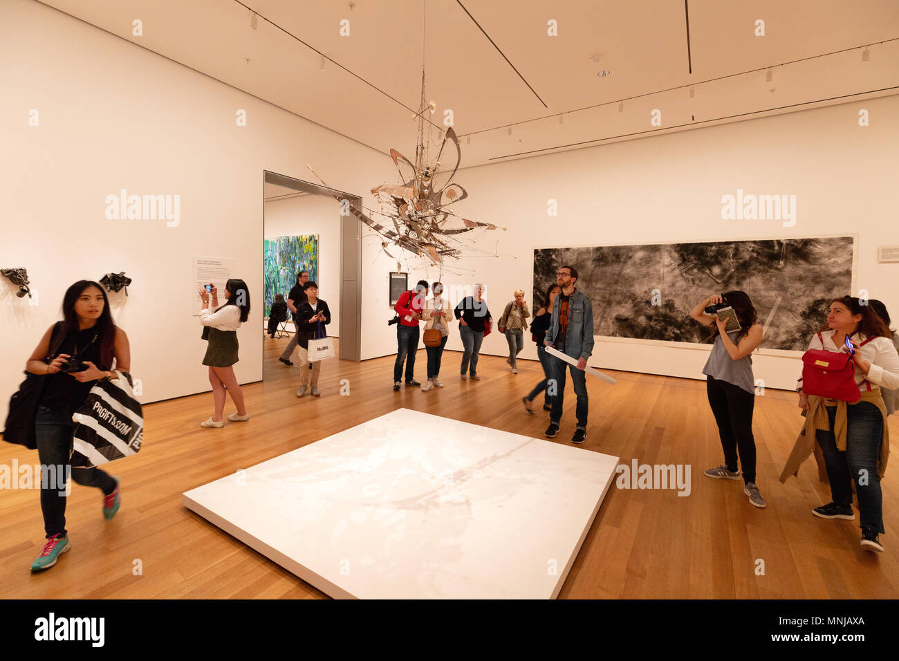 Visitantes que buscan en el arte moderno, el MoMA (Museo de Arte Moderno ), galería de arte, la ciudad de Nueva York, EE.UU. Foto de stock