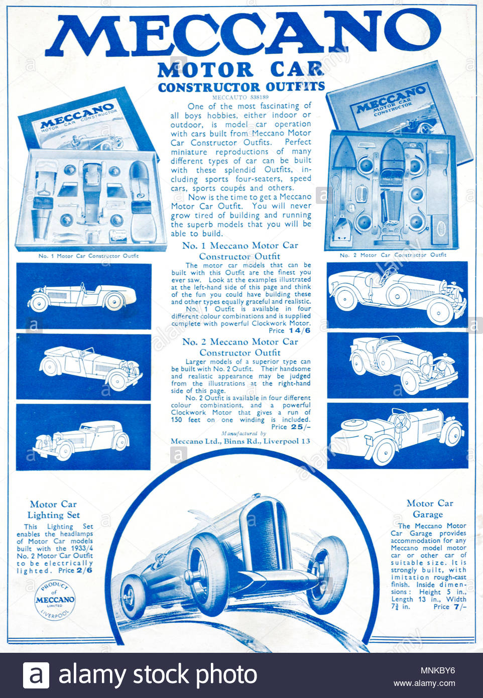 Meccano Automóvil constuctor trajes, vintage publicidad desde 1934 Foto de stock