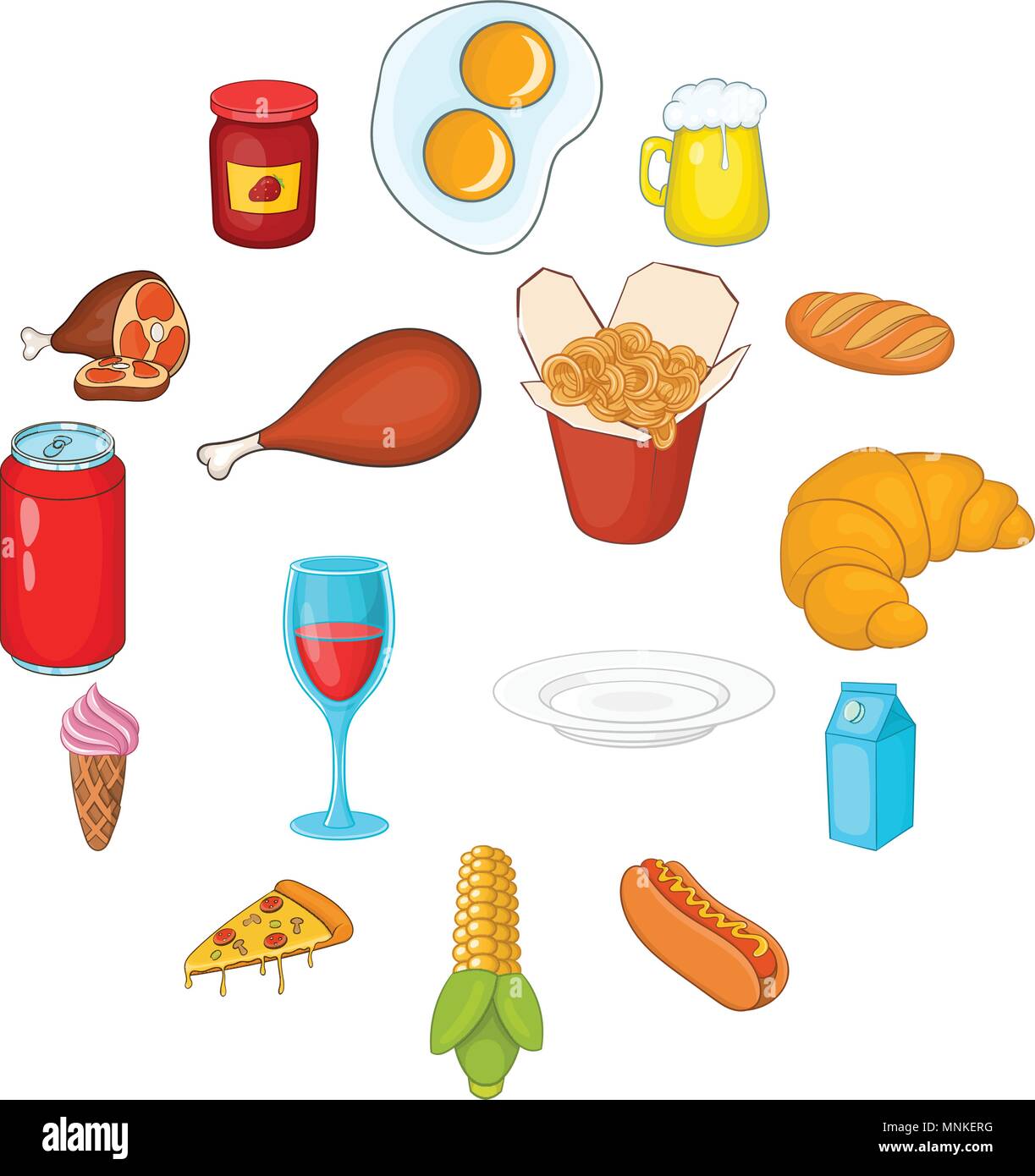 Iconos de alimentos establecida en el estilo de dibujos animados Imagen  Vector de stock - Alamy