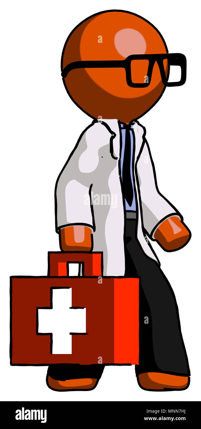 Naranja científico médico hombre caminando con maletín ayuda médica a la  derecha Fotografía de stock - Alamy