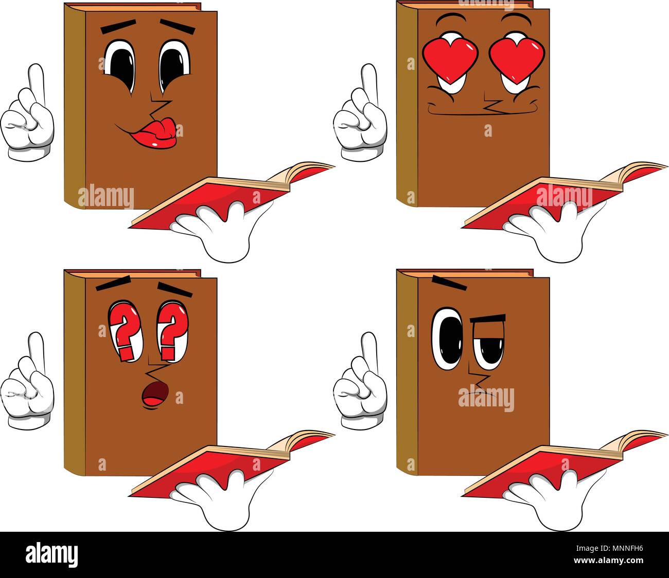Libros Leer Un Libro Rojo Y Hacer Un Punto Coleccion De Libros De Dibujos Animados Con Diferentes Caras Vector De Expresiones Imagen Vector De Stock Alamy
