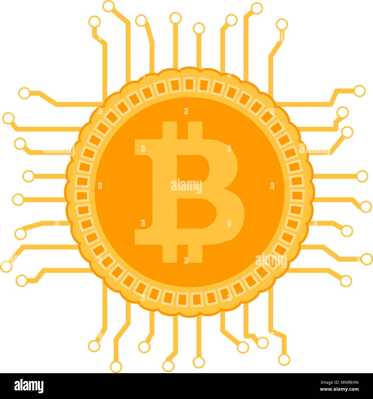 La cadena de bloques bitcoin circuito. Algoritmo de vector electrónico bitcoin, moneda virtual minería poco ilustración Ilustración del Vector