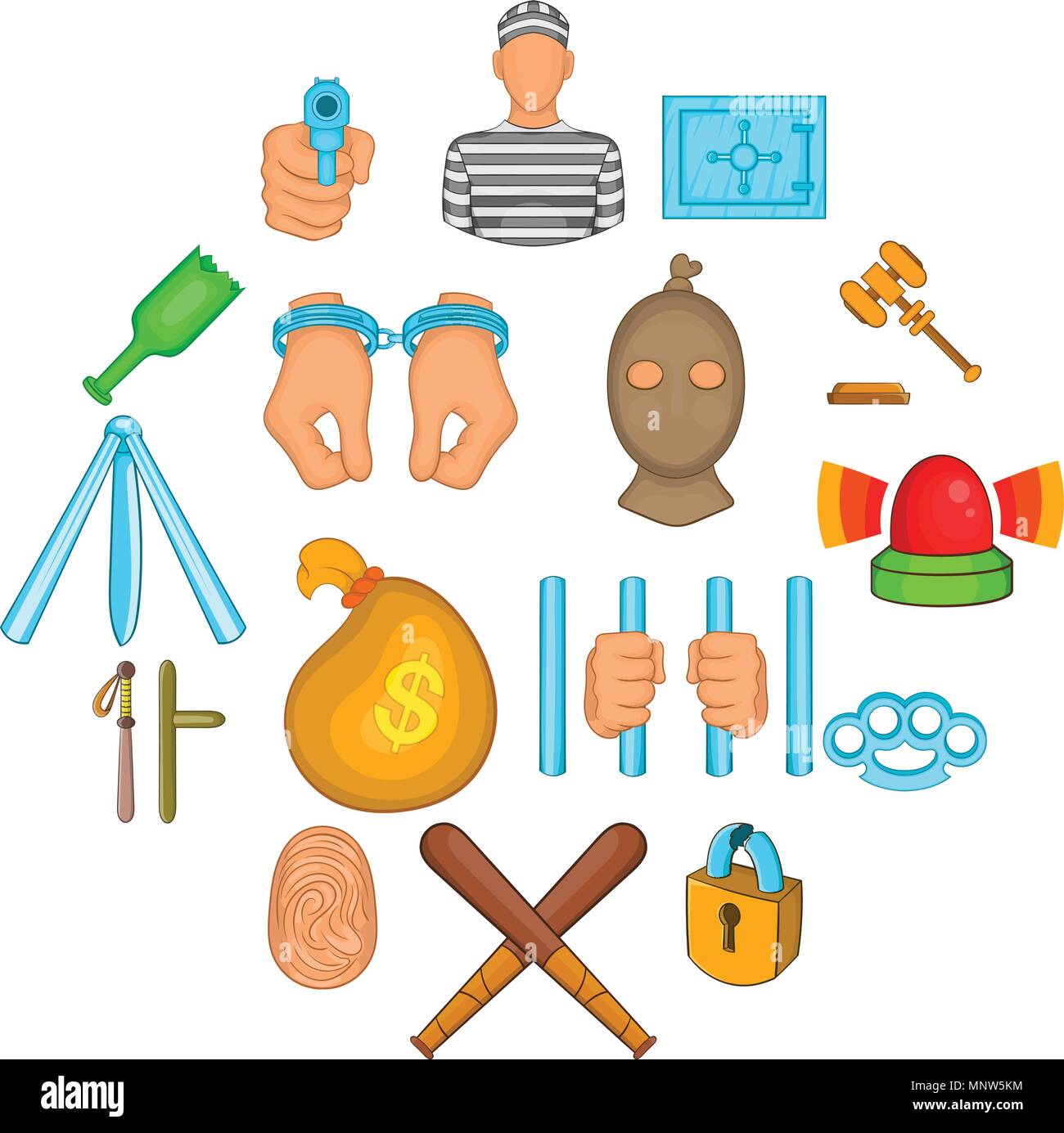 Iconos de la delincuencia, del estilo de dibujos animados Imagen Vector de  stock - Alamy