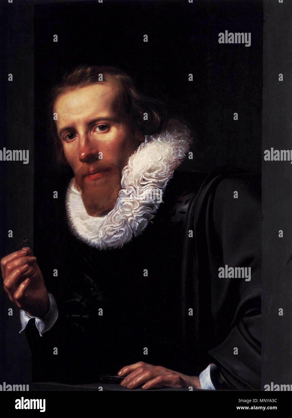 Retrato de un hombre con un anillo y Touchstone, probablemente Bartholomeus Jansz van Assendelft (1585-1658). Título alternativo(s): Retrato de un hombre con anillo y touchstone [título anterior].[1] Retrato de Bartholomeus van Assendelft (1585-1658).[2] de 1617. 1255 de Werner van den Valckert - Retrato de un hombre con anillo y Touchstone - WGA24209 Foto de stock