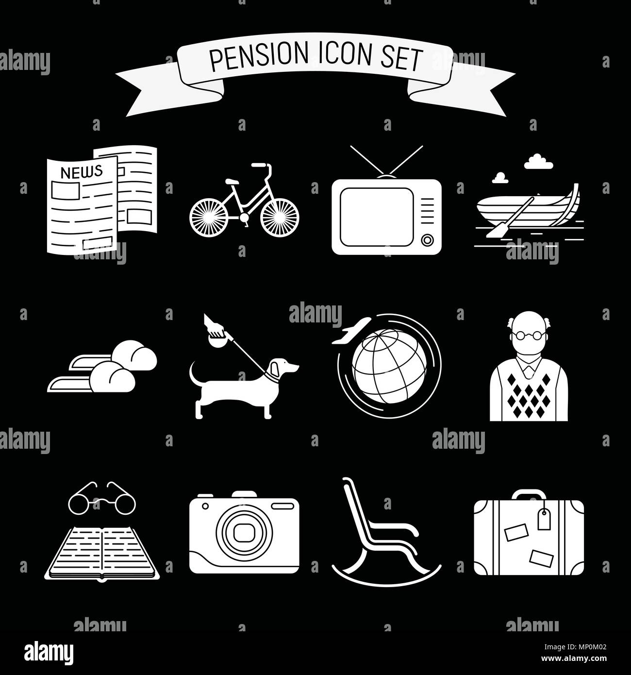 Conjunto de iconos de pensiones Ilustración del Vector