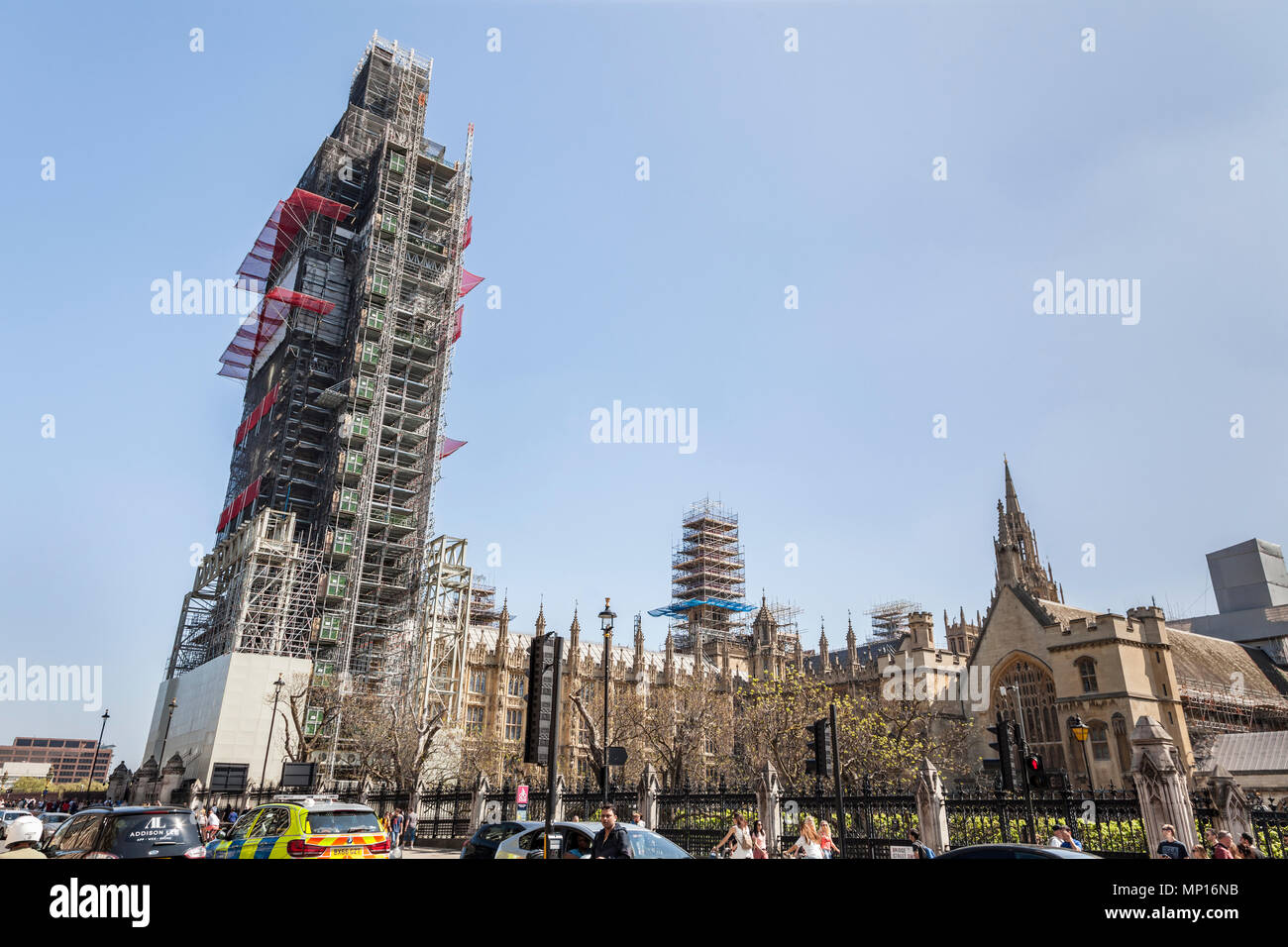 El Big Ben y las Casas del Parlamento pasan por obras de renovación, Londres Foto de stock