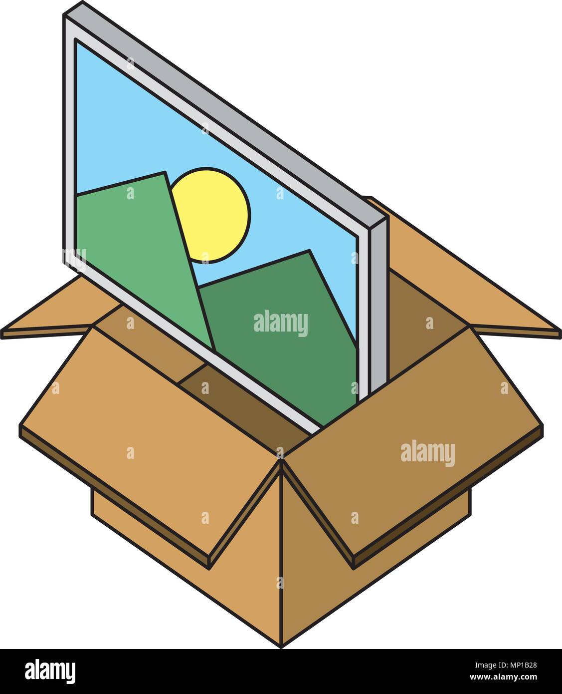 Caja de cartón y papel fotográfico diseño isométrico Imagen Vector de stock  - Alamy