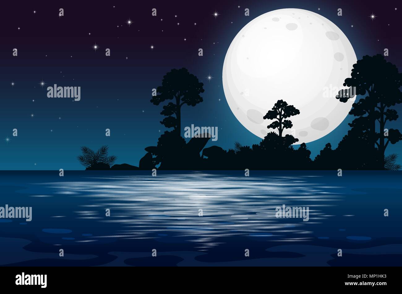 Una noche de luna llena en el lago