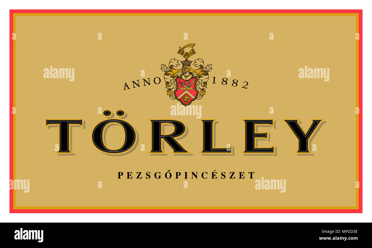 Etiqueta para los vinos espumosos Törley Jozef Torley vinos de Hungría vino espumoso de producción en Hungría a partir de viñedos de la compañía en la región de Hungría vino Etyek-Buda Törley's Grand Cuvee clasificado como el segundo mejor vino espumoso en el mundo. Foto de stock