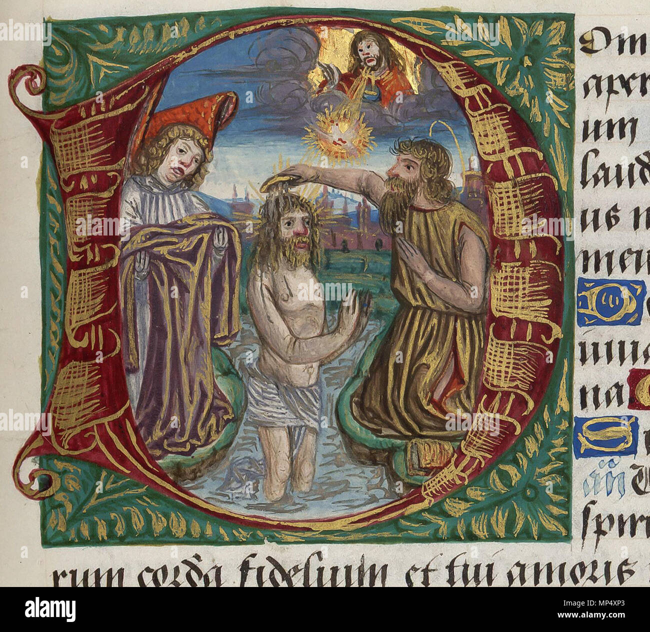 Miniatura extraire du Livre d'Heures de la Famille Des Fours (BmN, Sra. 1874) Le Baptême du Christ 796 Le Baptême du Christ (Ms. 1874, fol. 40) Foto de stock