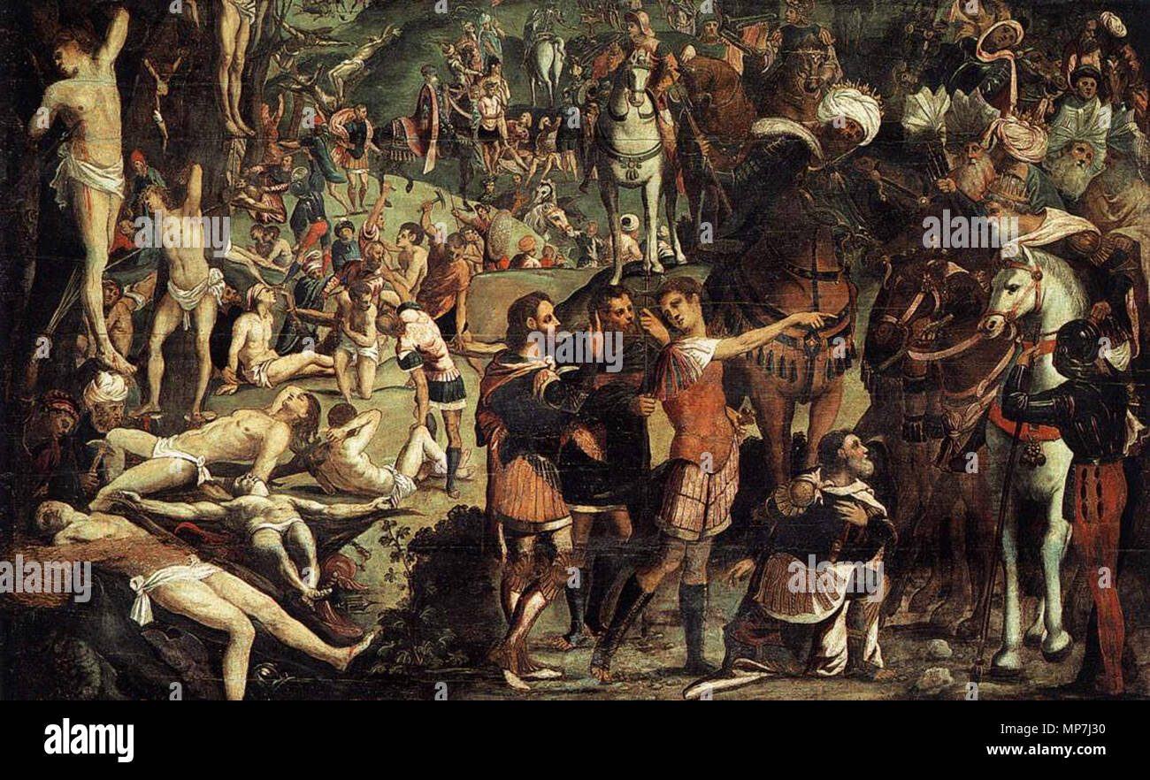 Inglés: el martirio de los diez mil (fragmento) circa 1538. 687 Jacopo Tintoretto - El martirio de los diez mil (fragmento) - WGA22422 Foto de stock