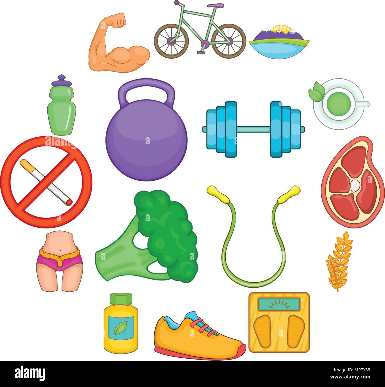Iconos de estilo de vida saludable, del estilo de dibujos animados Imagen  Vector de stock - Alamy