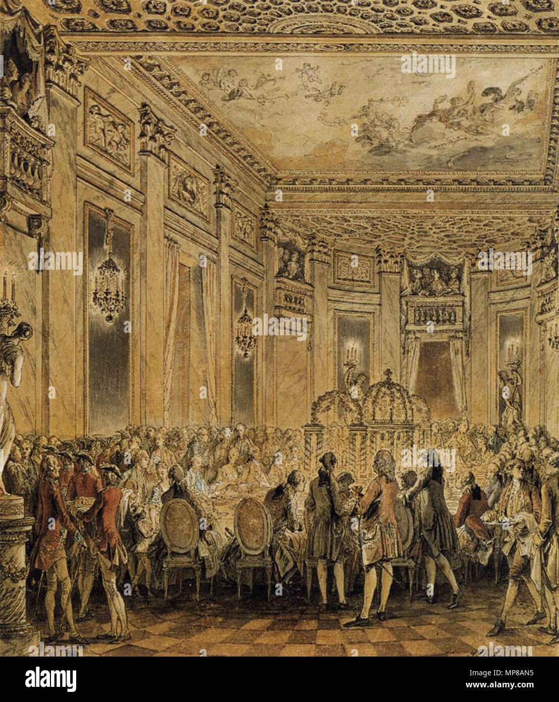 Inglés: Banquetes en presencia del rey Français : Fête donné à Lardos, le 2 septembre 1771 1771. 716 Jean-Michel Moreau - Banquete en presencia del rey - WGA16206 Foto de stock