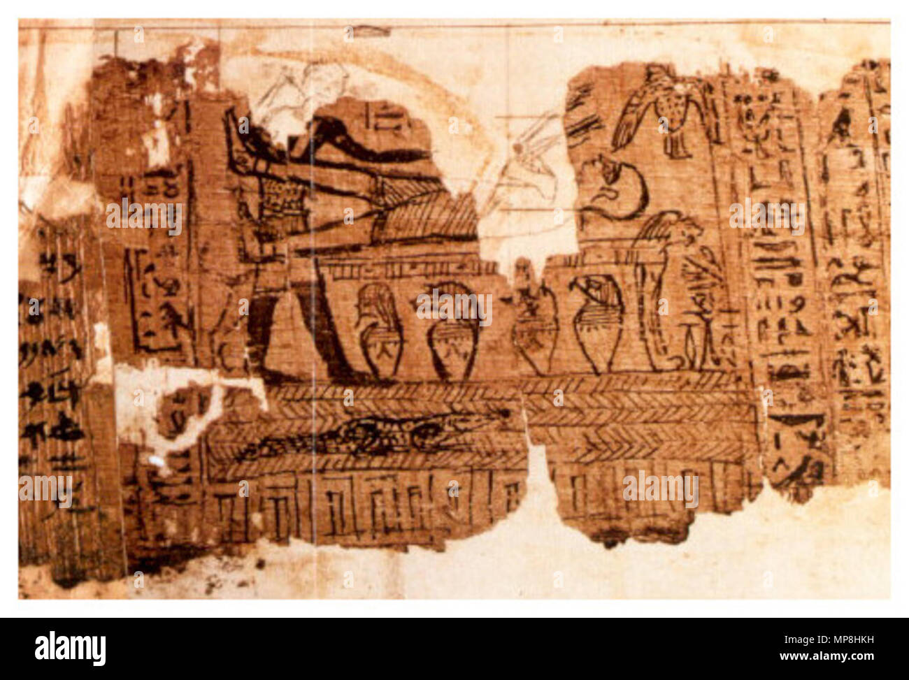 Inglés: Esta fotografía muestra una parte de los Papiros de José Smith. La  viñeta en el centro de la fotografía es reconocida como la fuente del  facsímil 1:en el cuarto libro