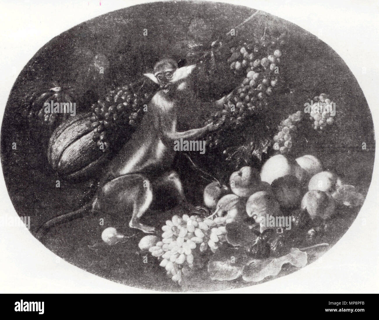 Monkey entre fruta. Década de 1660. 763 Kessel Monkey Foto de stock