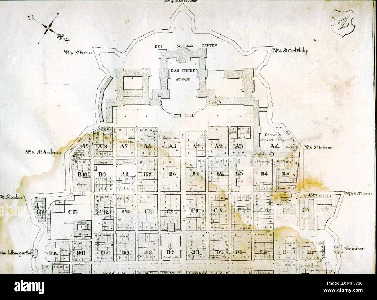 . Groundplan de Mannheim ('Mannheimer cuadrado'), sección primera. Grabado en cobre. 1799. 849 Mannheim Grundrissplan Kupferstich anónimo 1799 1 Foto de stock
