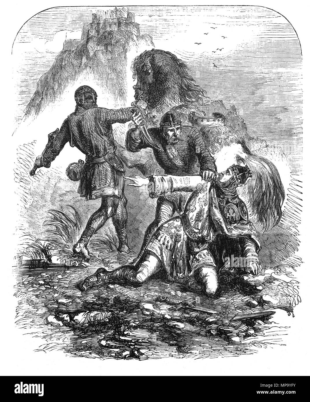 Durante las batallas entre William Rufus, el tercer hijo de Guillermo el Conquistador y Rey de Inglaterra desde 1087 hasta 1100, y su hermano Henry, éstos se refugiaron en St Michaels Mount frente a las costas normandas. William rode, solo, a la encuesta de la fortaleza cuando fue atacado por dos soldados de Henry's. Rufus proclamando su identidad y el soldado lanzó su daga, salvaron la vida de reyes. Foto de stock