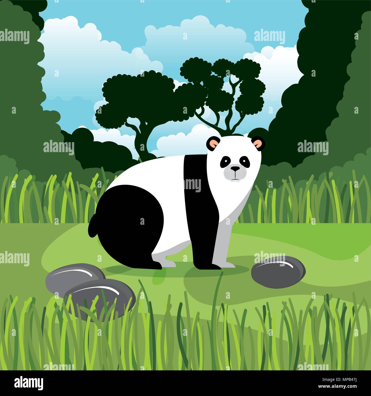 Escena De Dibujos Animados Con Oso Panda En La Ilustración Del