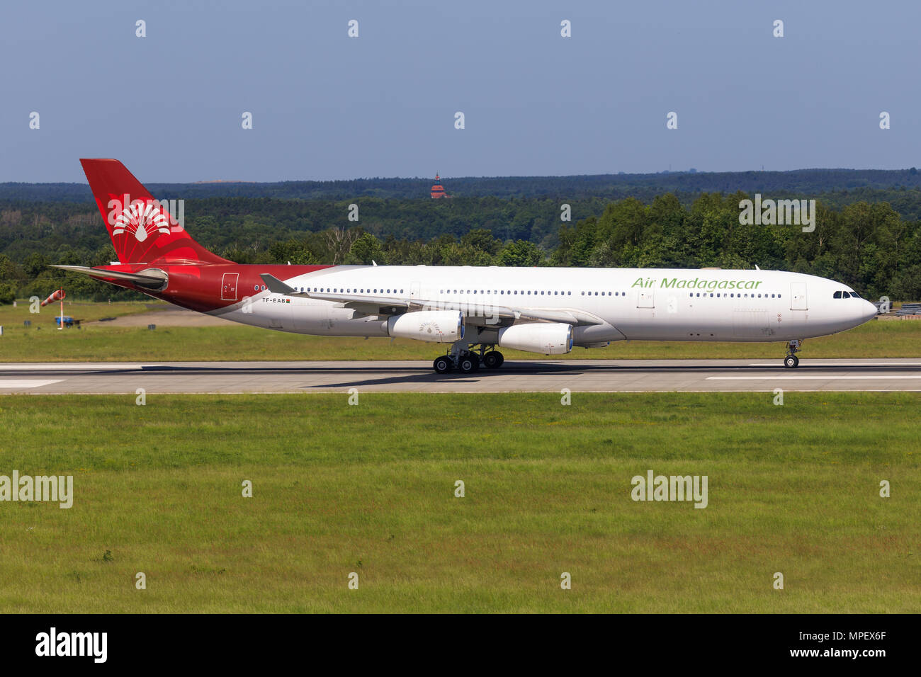 Dresden/Alemania:Airbus A340 de Air Madagascar en Dresden/Alemania 19.05.2018 Foto de stock