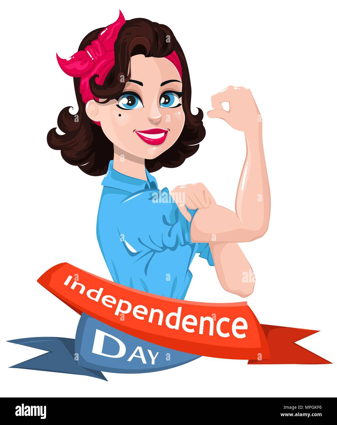 Feliz Día de la independencia. Mujer patriótico personaje de dibujos  animados para la tarjeta de felicitación, póster. . El día de la  independencia. Ilustración vectorial Imagen Vector de stock - Alamy