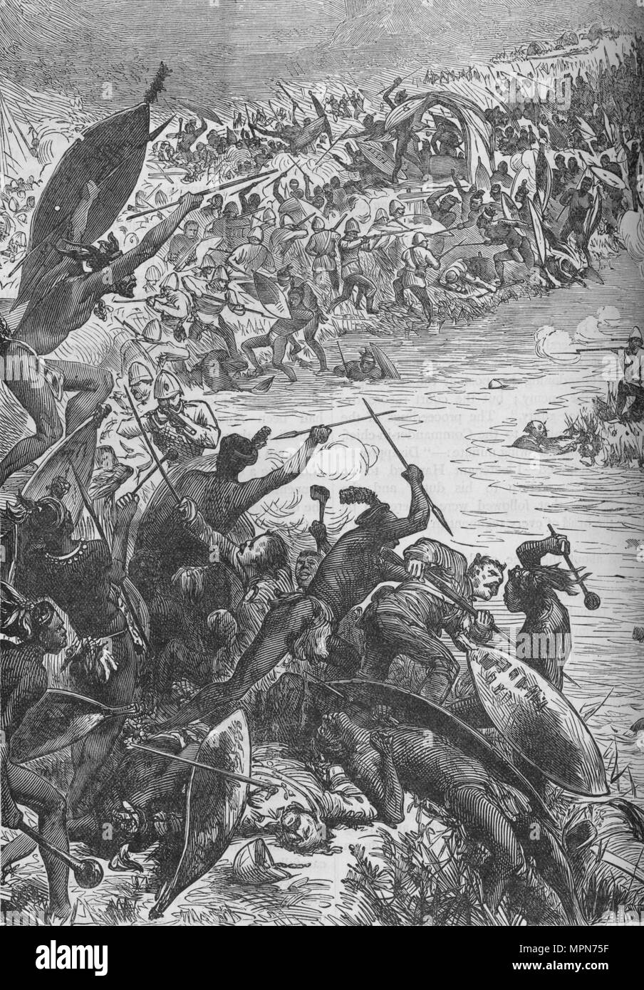 'El ataque de los zulúes en la escolta del 80º regimiento en el río Intombe', 1879, c1880). Artista: Desconocido. Foto de stock