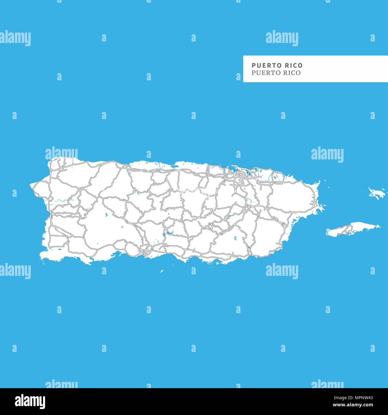 Mapa de la isla de Puerto Rico, Puerto Rico, contiene la geografía esbozos  para la masa de tierra, agua, carreteras principales y carreteras  secundarias Imagen Vector de stock - Alamy