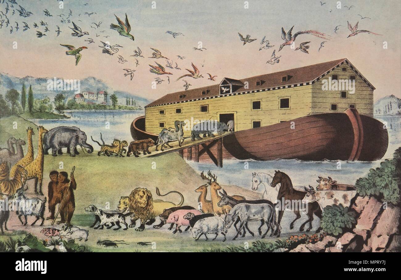 Noah's Ark - Gen. vii 15, pub. 1865, Currier & Ives (litografía de Color) Foto de stock