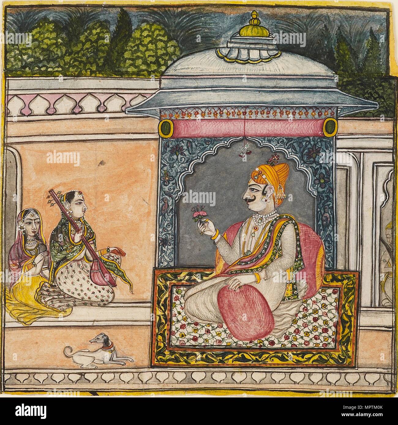 Una Raja escuchando música en una terraza, c1800. Artista: Svarup Ram. Foto de stock