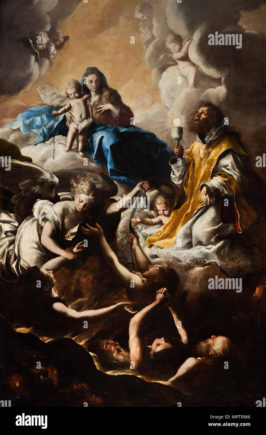 La Virgen, San Nicolás de Tolentino y las santas almas en el purgatorio  Fotografía de stock - Alamy