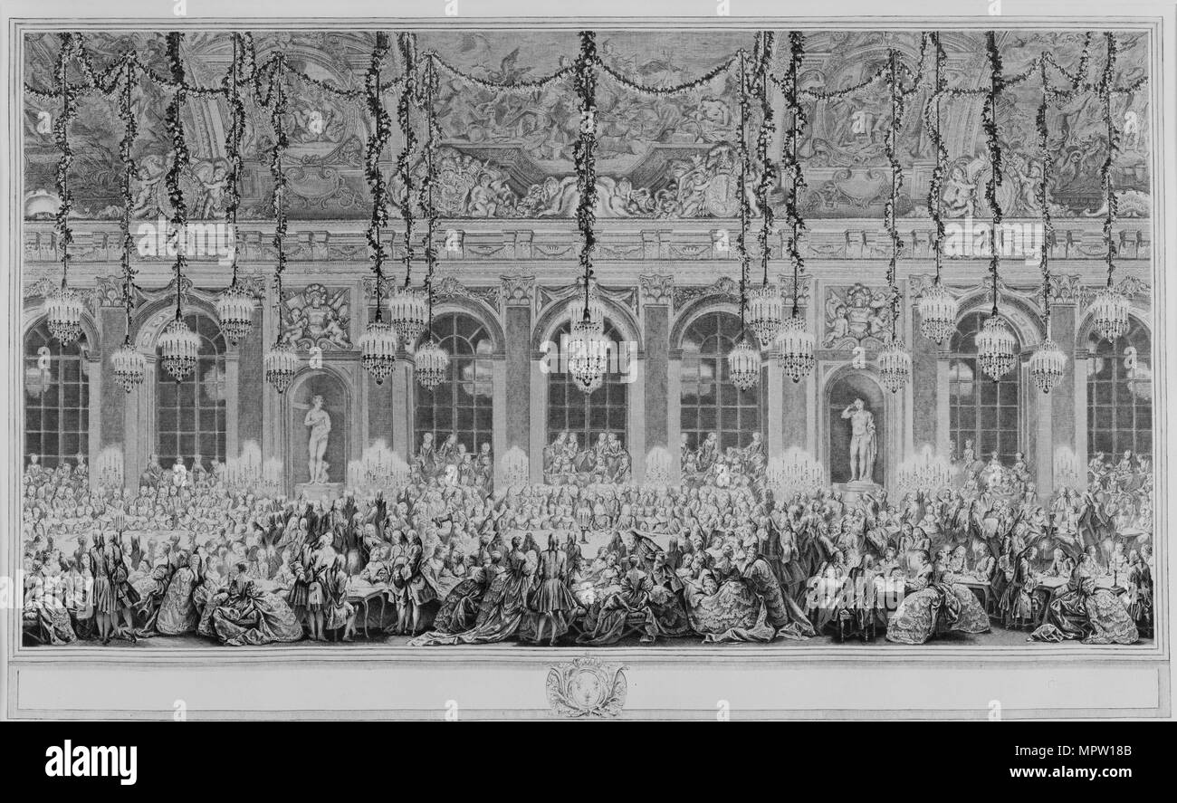 La decoración del salón de los espejos en Versalles, con ocasión del  segundo matrimonio del Dauph Fotografía de stock - Alamy
