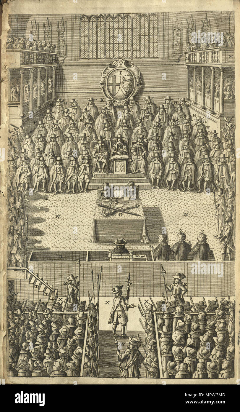 Corte Suprema de Justicia en el juicio del rey Carlos I de Inglaterra, el 4 de enero de 1649, 1684. Foto de stock