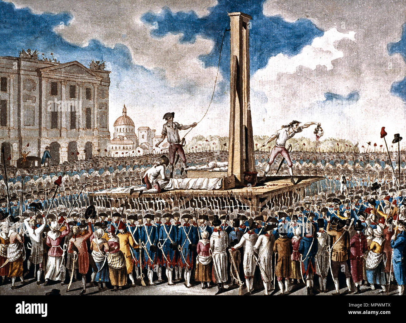 La ejecución de Luis XVI en la Plaza de la Revolución el 21 de enero de 1793, 1790s. Foto de stock