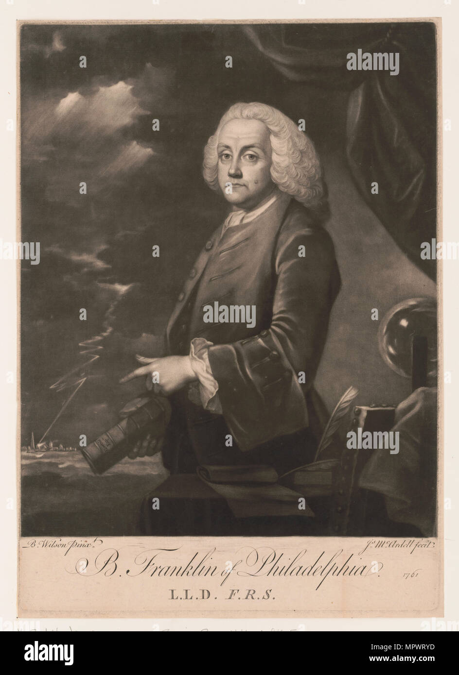 Retrato de Benjamin Franklin , 1761. Foto de stock