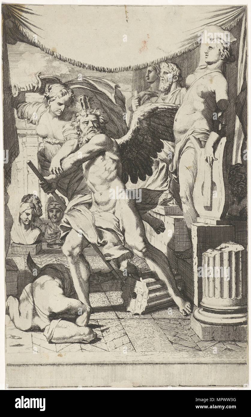 La prudencia evita la hora de destruir el arte antiguo, 1670s. Foto de stock
