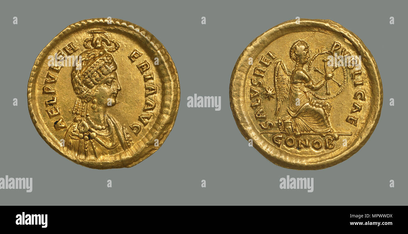 Solidus de la Emperatriz Aelia Pulcheria (399-453, 414-453). Foto de stock