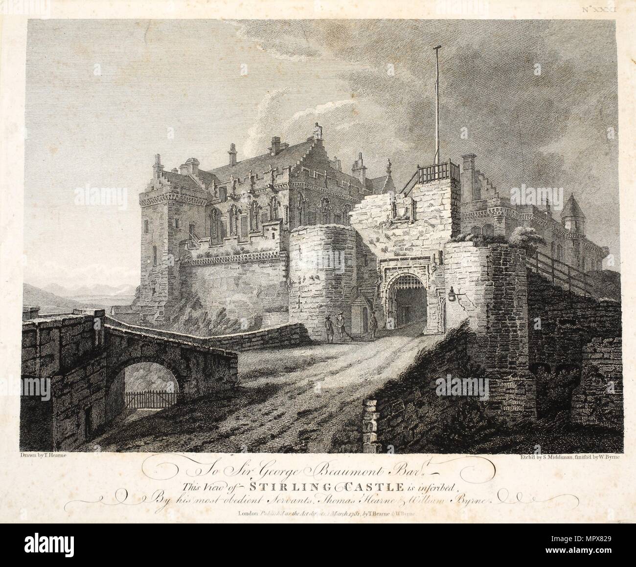 Vista del Castillo de Stirling, eng. William Byrne, pub. 1781 (grabado) Foto de stock