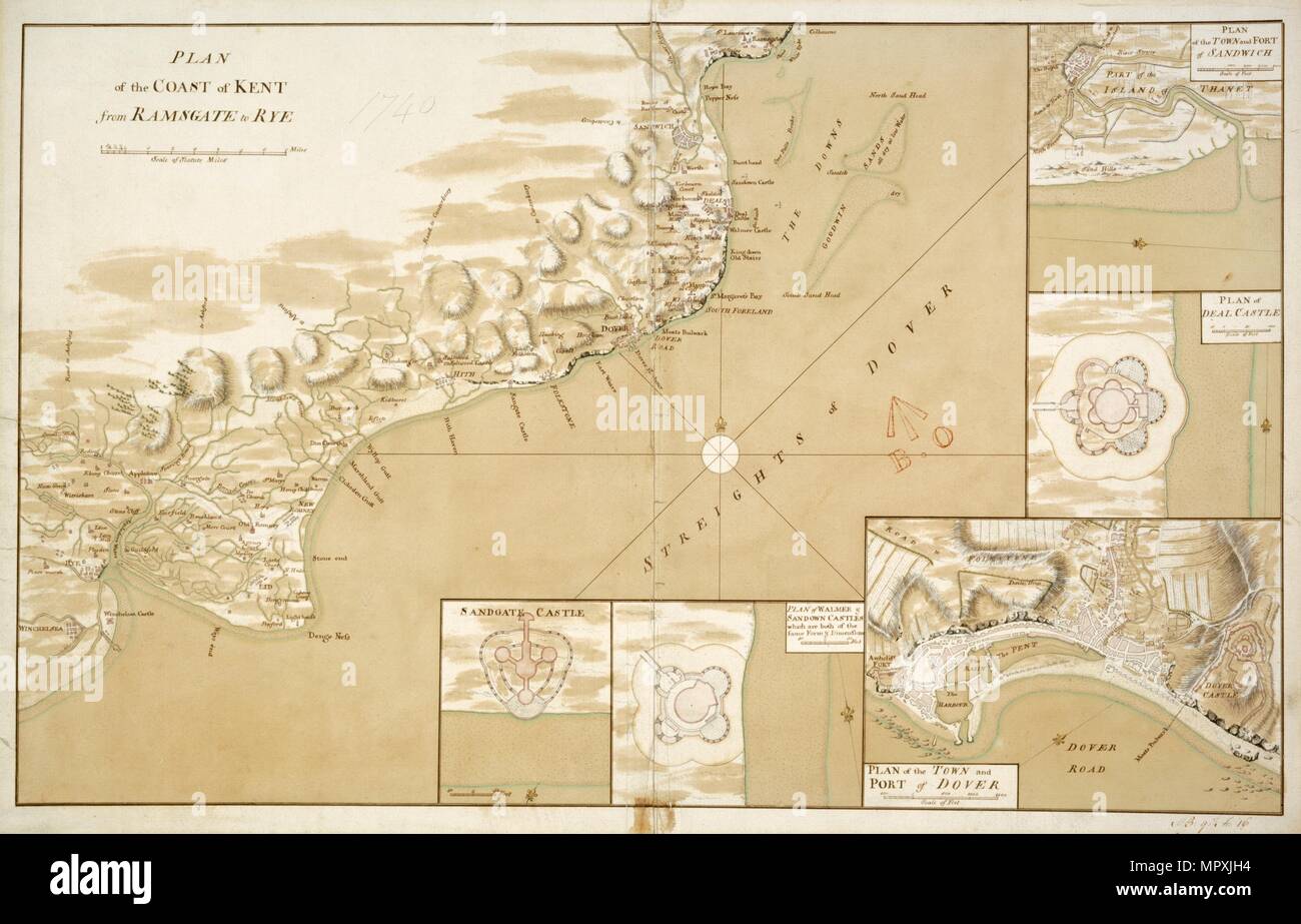 "El Plan de la costa de Kent de Ramsgate a centeno", 1740. Artista: Desconocido. Foto de stock