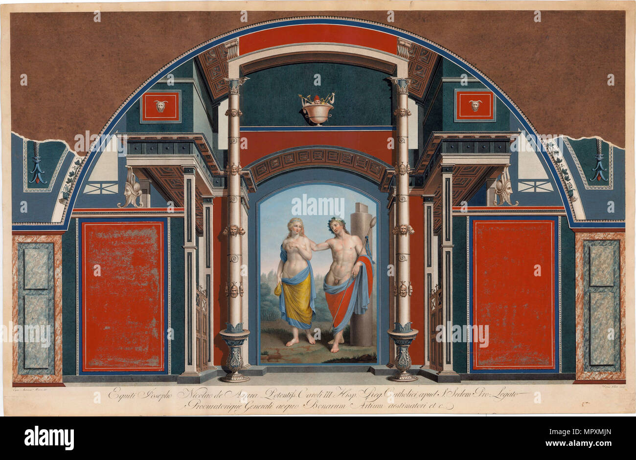Hoja de una serie sobre las decoraciones de la pared de la Villa Negroni en Roma. VII: placa de Bacchus y Ari Foto de stock