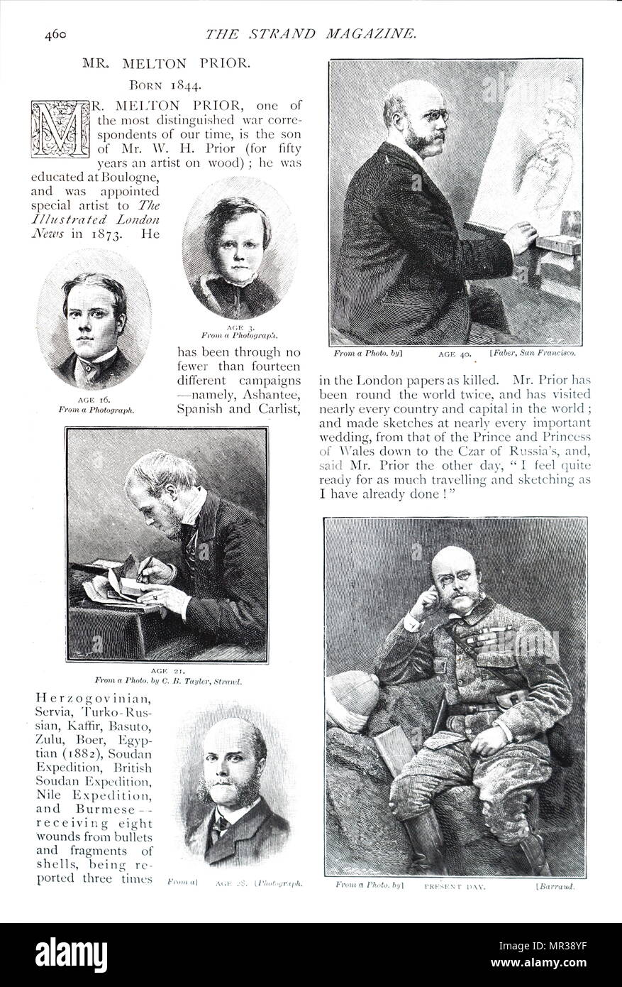 Artículo sobre Melton Prior (1845-1910), un artista inglés y corresponsal de guerra para el Illustrated London News. Fecha del siglo XIX Foto de stock