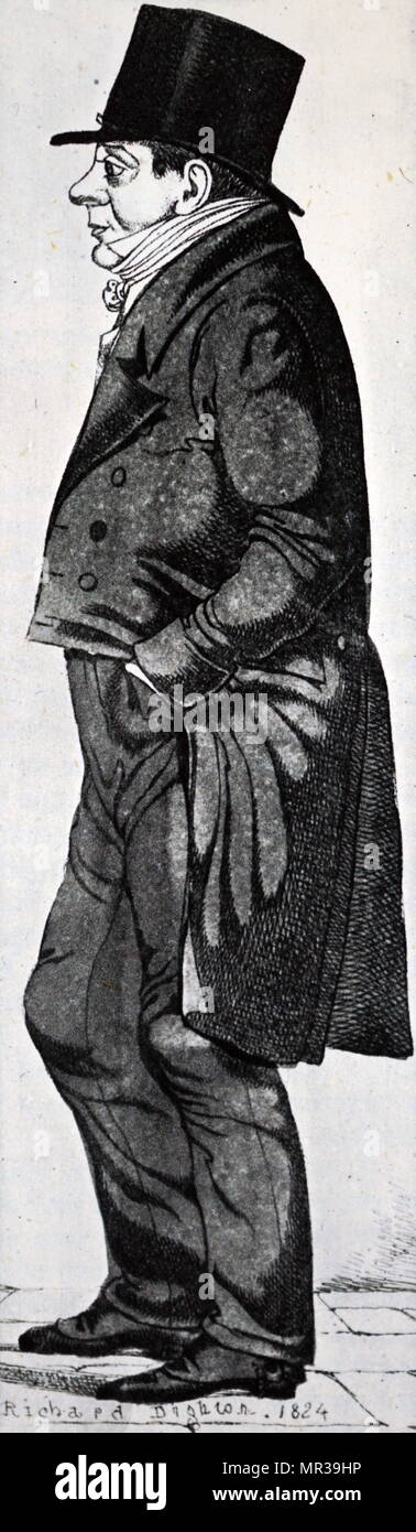 Retrato de perfil de James Perry (1756-1821) un periodista británico y editor de periódico. Retrato de Richard Dighton (1795-1880), un artista inglés en el período de la Regencia, mejor conocido por su perfil satírico muchos retratos de celebridades y personajes de Londres contemporáneo. Fecha del siglo XIX Foto de stock